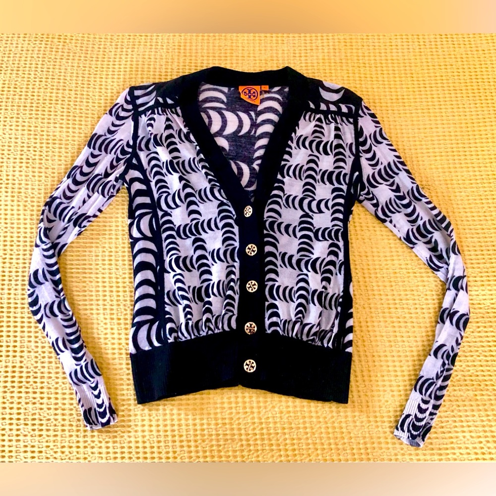 Tory Burch Button Front Cardigan Black & Beige Size XS